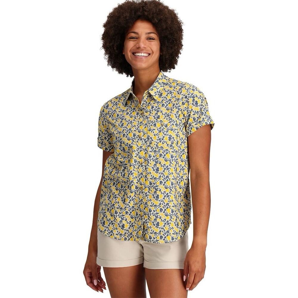 Outdoor Research Organic Cotton Rooftop Hiking Shirt M Yellow Floral Gorpcore